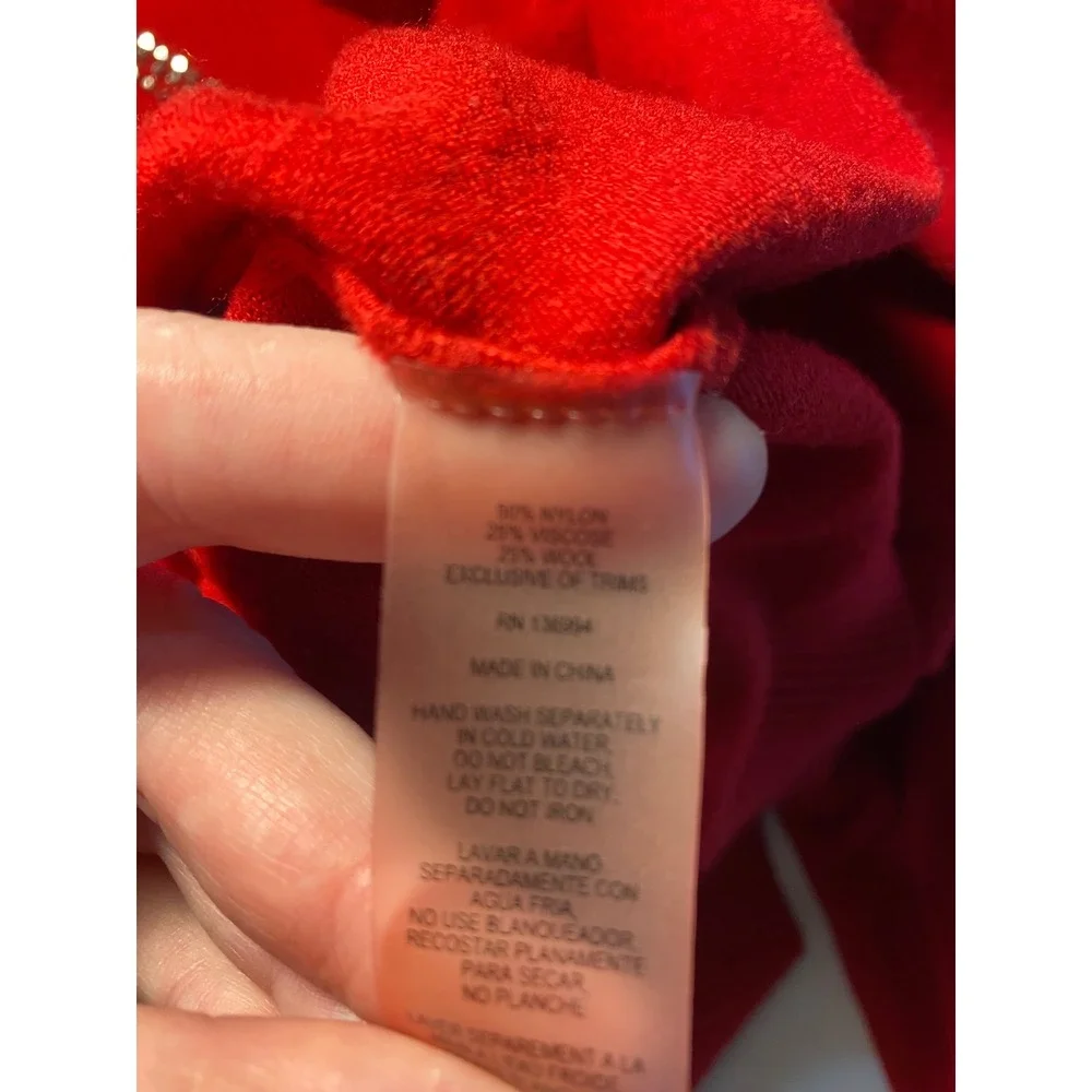 Villa Milano 3X Red Wool Blend Beaded Sweater Rhinestone Long Sleeve Soft